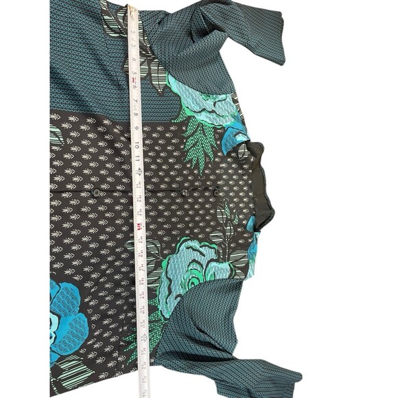 Bob Mackie Wearable Art 2X Teal Blue Floral Abstract Print Sheer Button Up Top - Picture 10 of 13